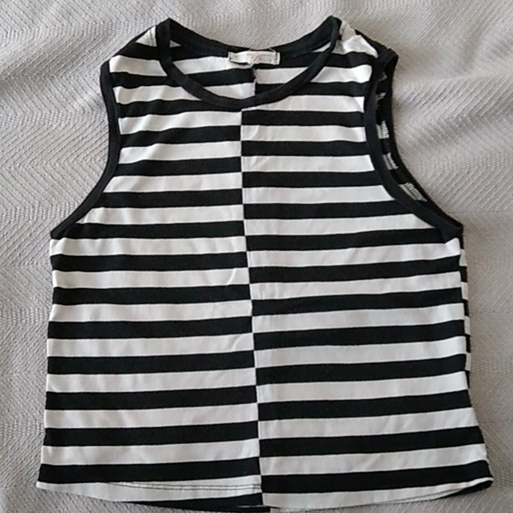 Truly Madly Deeply Alternating Striped Black and White Tank Top